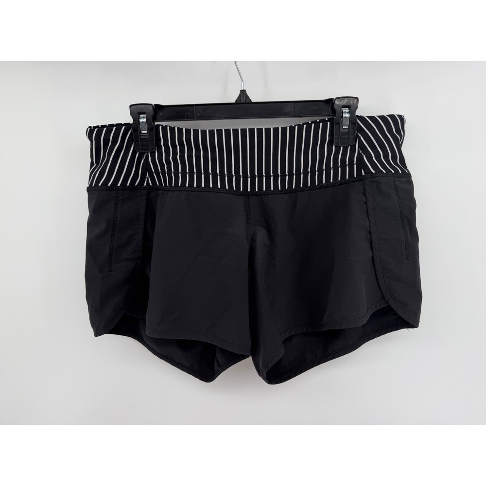 Lululemon Speed Up Shorts Black Striped Waistband Running Athletic Womens Size 8